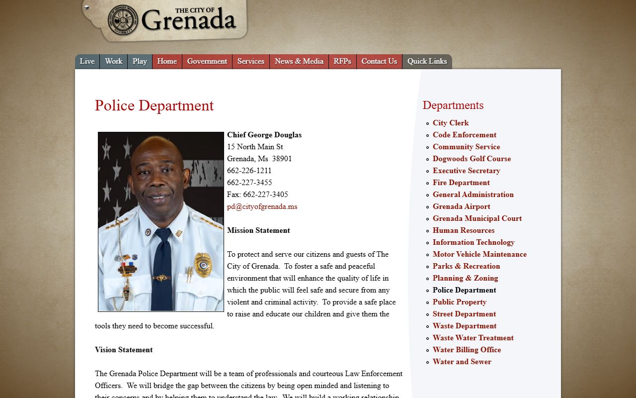 Grenada County arrest records and charges through the city police department