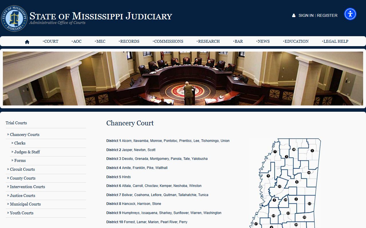 Grenada County court dockets and the Mississippi Chancery Court overview