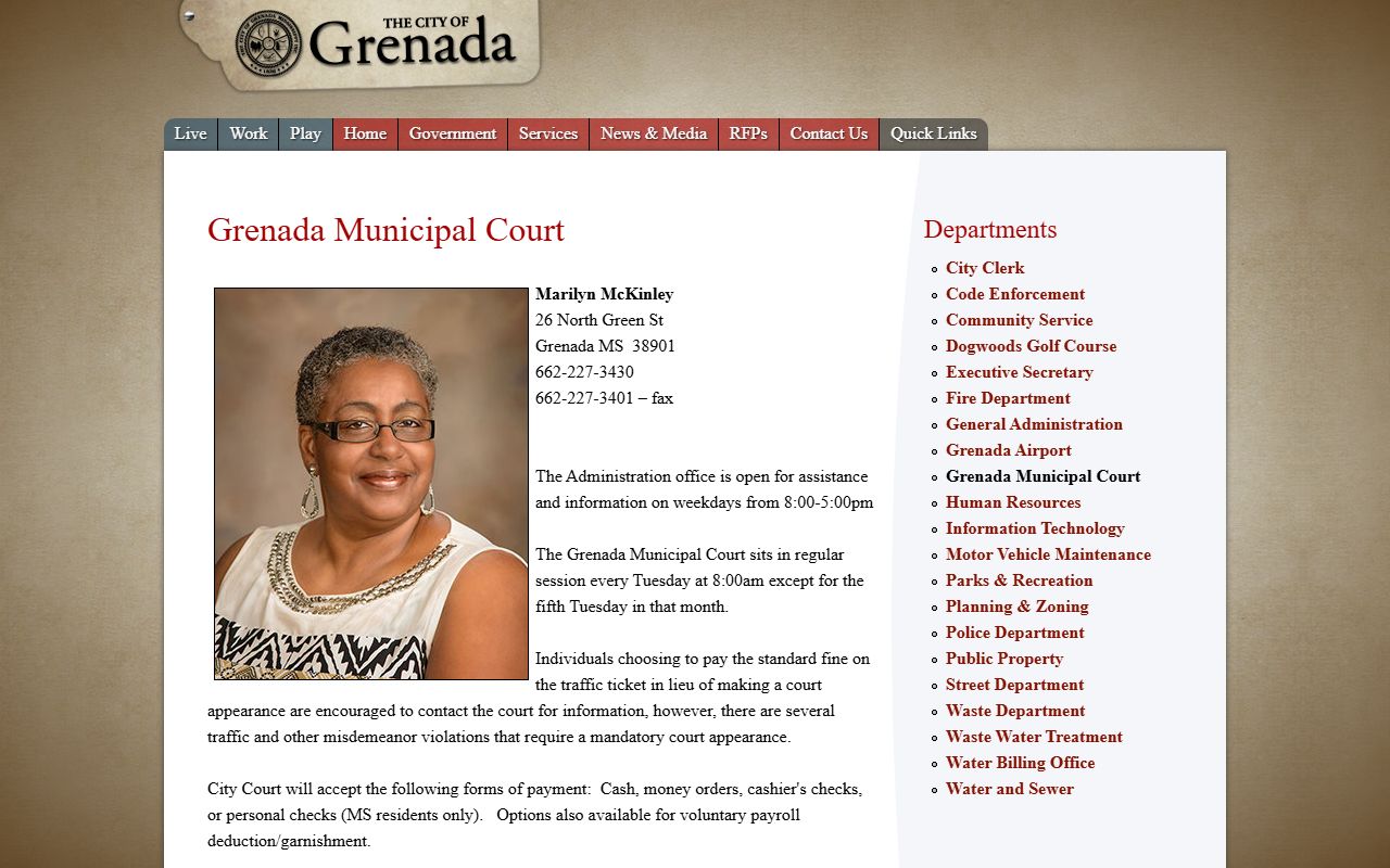 Grenada County court dockets and the City of Grenada court department page