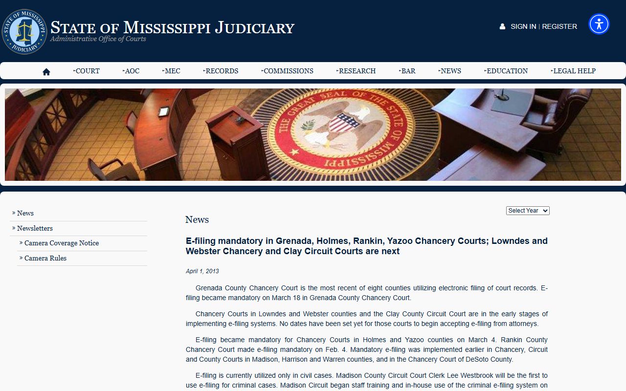 Grenada County court records news on mandatory Chancery Court electronic filing