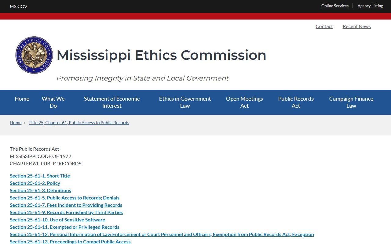 Grenada County court records and the Mississippi Public Records Act page