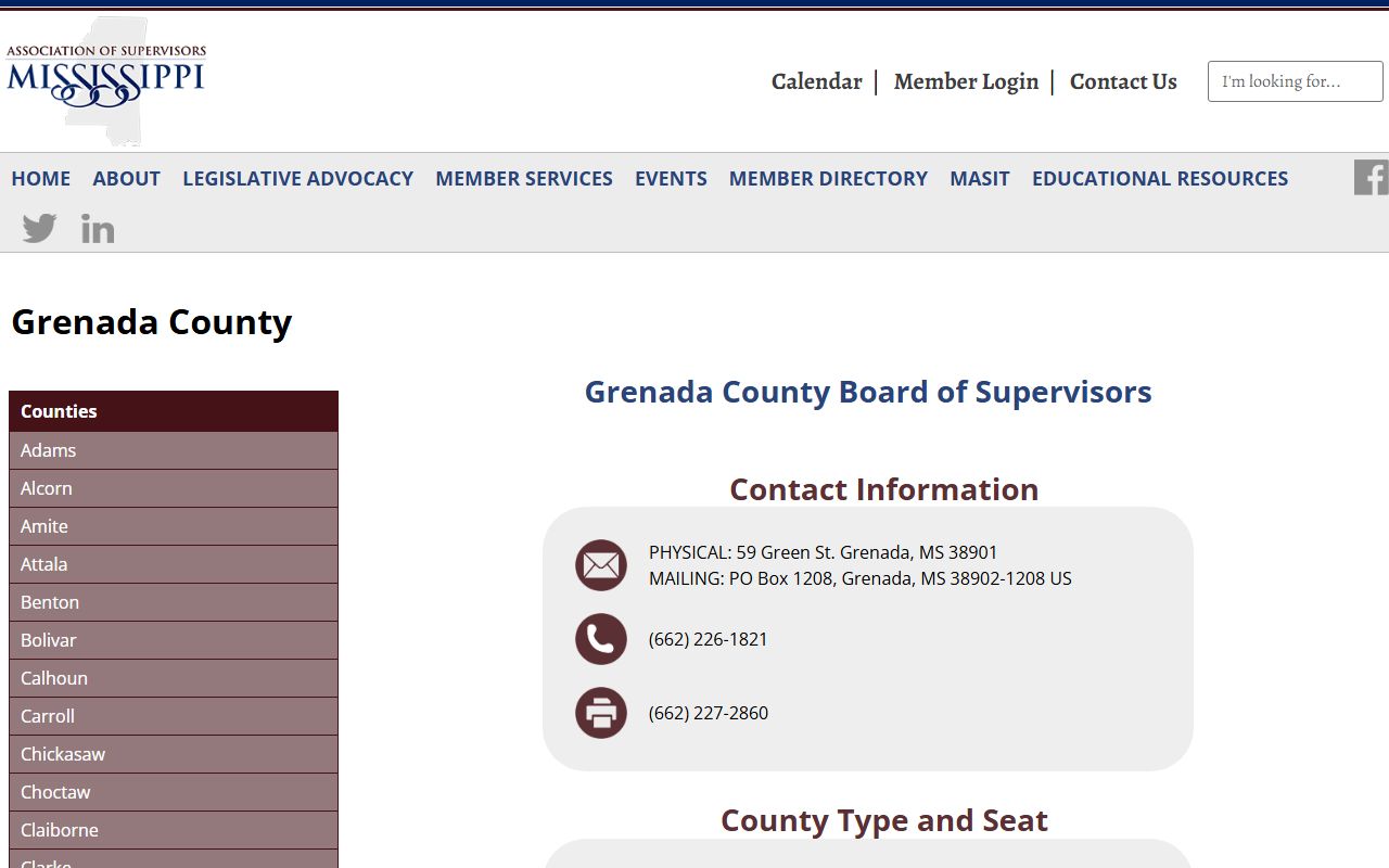 Grenada County Court records office and courthouse directory listing