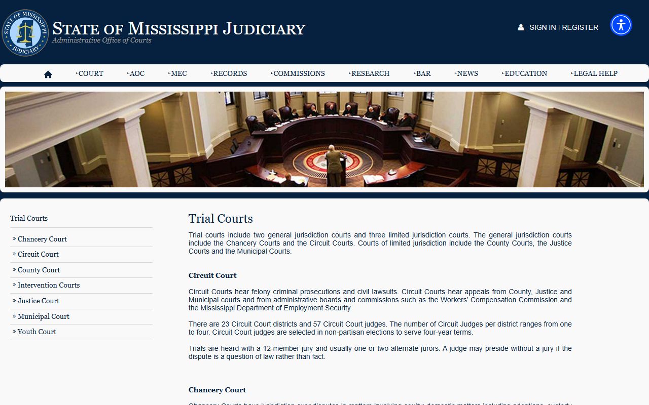 Grenada County Court records types across Mississippi trial courts