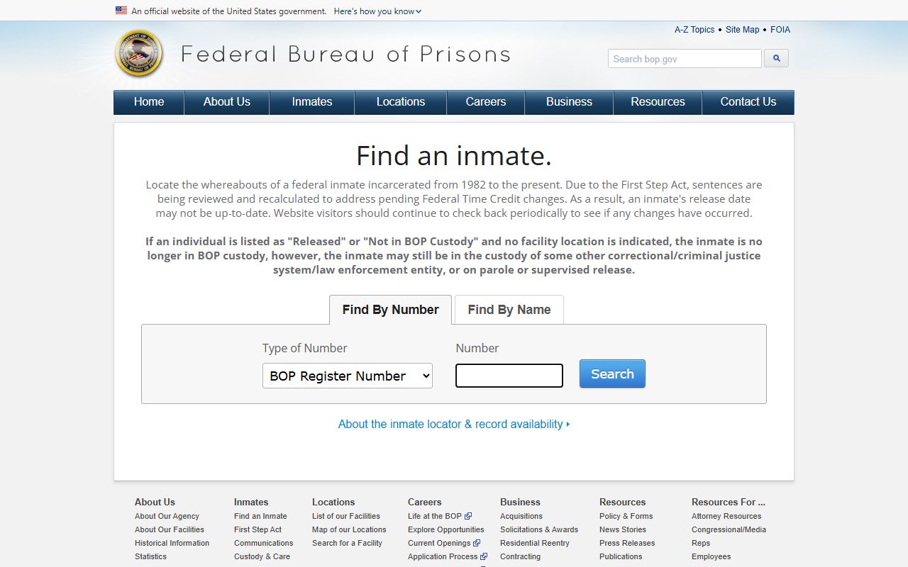 Grenada County inmate records search through the Federal Bureau of Prisons locator