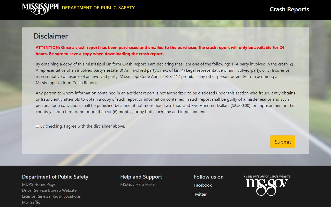 Grenada County inmate records and Mississippi crash report request portal
