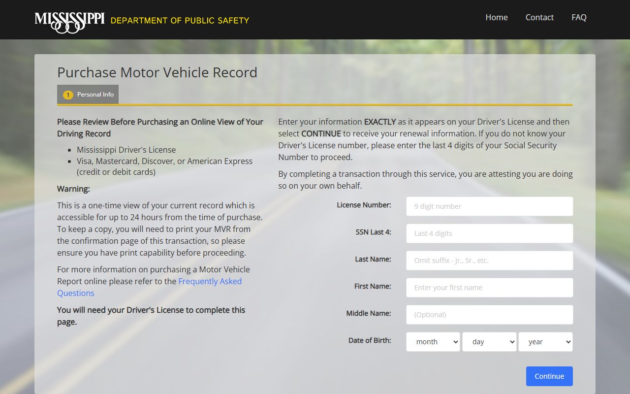 Grenada County traffic court records guide to the Mississippi DPS motor vehicle record portal