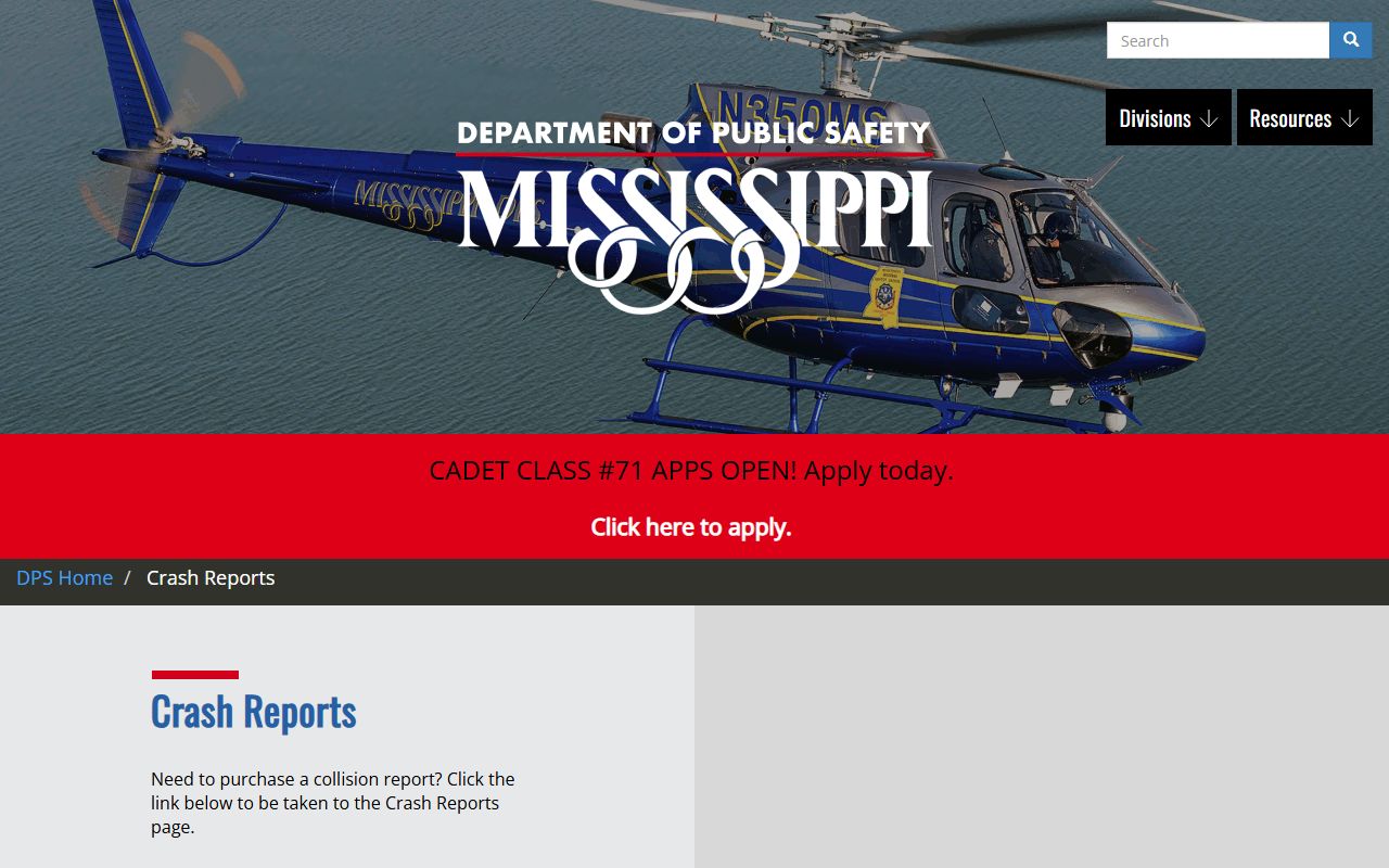 Grenada County traffic court records and the Mississippi DPS crash reports page