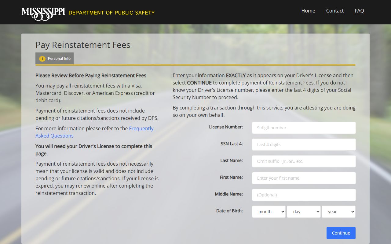 Grenada County traffic court records and the Mississippi DPS license reinstatement portal